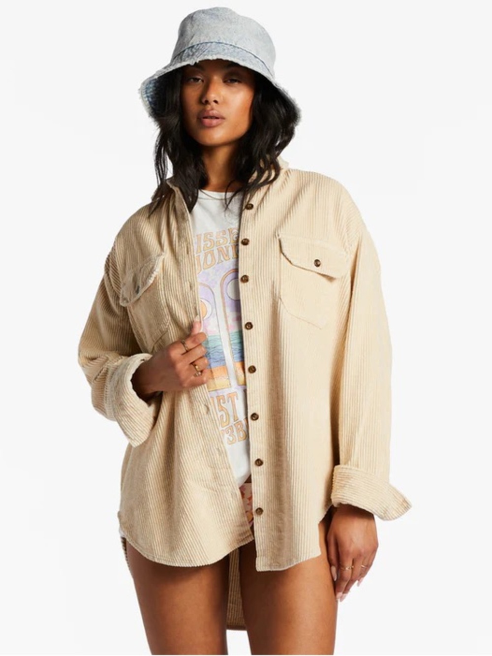 Cream Corduroy Shacket Jacket - Women's Lightweight Oversized Coat